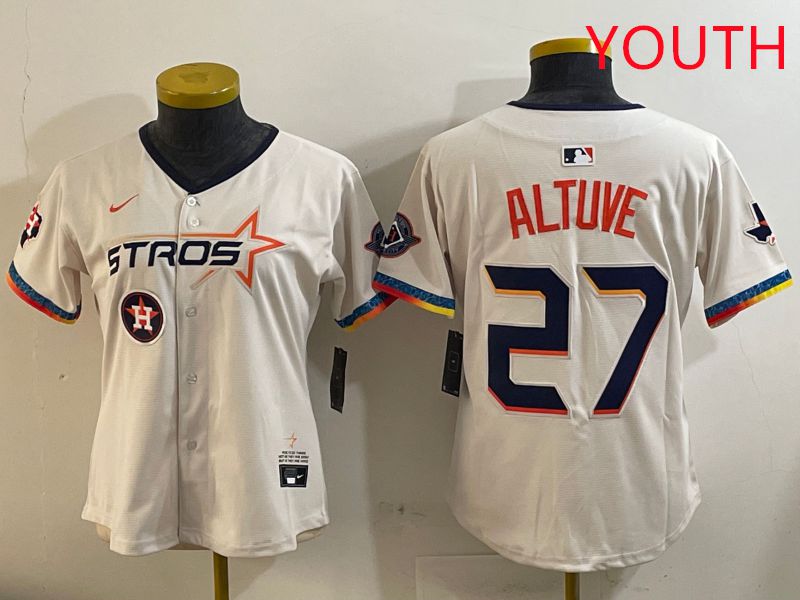 Youth Houston Astros #27 Altuve Cream Fourth generation Joint Name Nike 2025 MLB Jersey style 7->youth mlb jersey->Youth Jersey